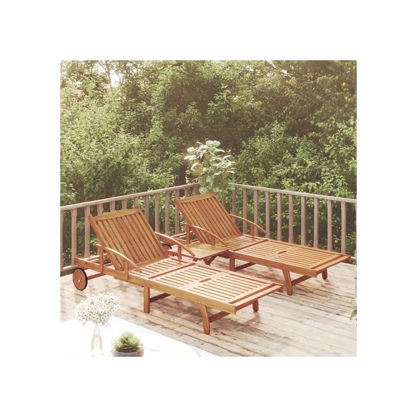 Ensemble de chaises longues lot de 2 table Bois acacia massif