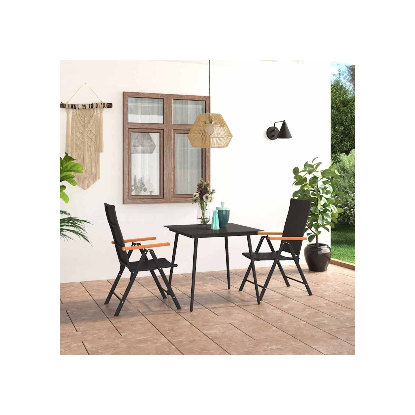 Ensemble à manger de jardin 3 pcs noir et marron