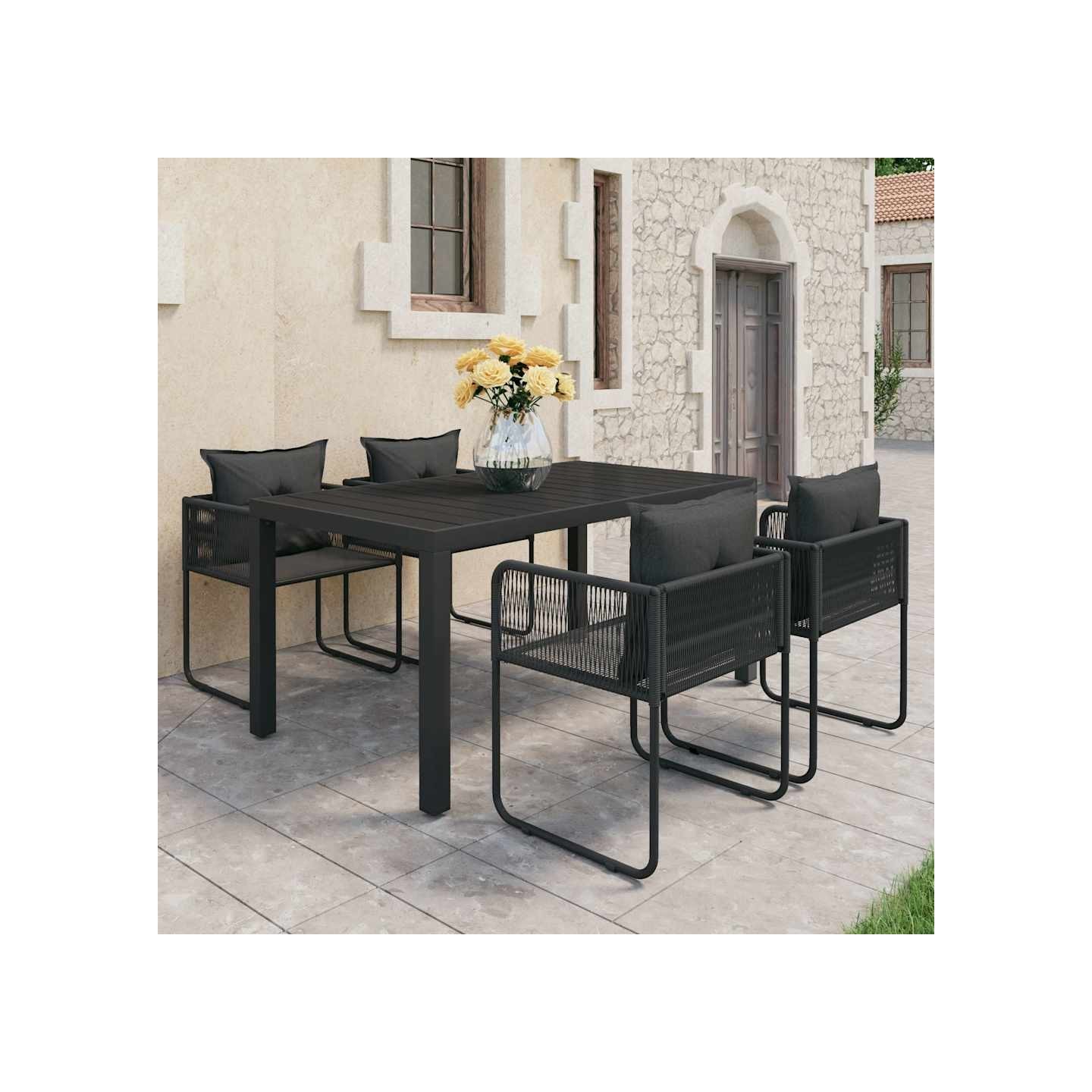 Ensemble à manger de jardin 5 pcs PVC résine tressée noir