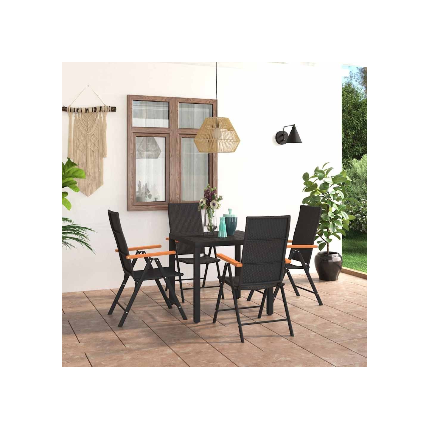 Ensemble à manger de jardin 5 pcs noir et marron