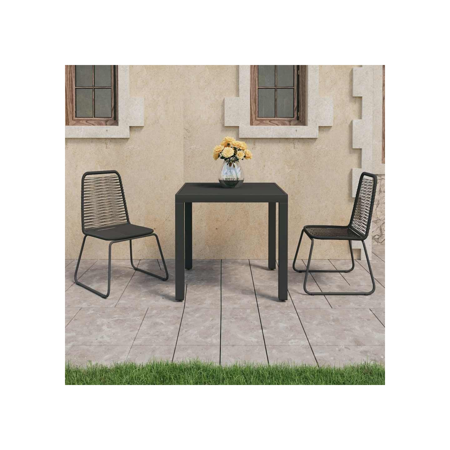 Ensemble à manger de jardin 3 pcs PVC résine tressée noir