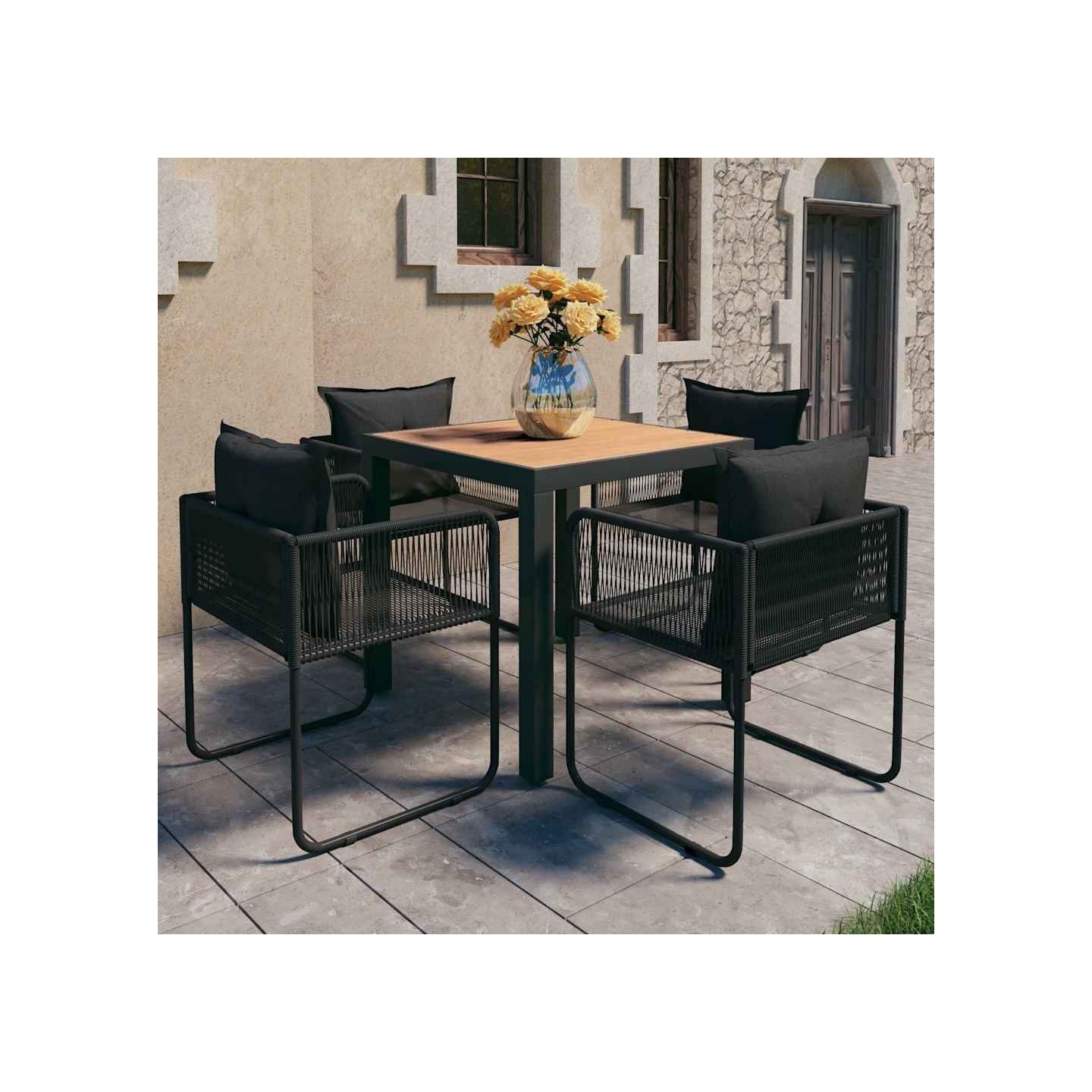 Ensemble à manger de jardin 5pcs PVC résine tressée noir marron