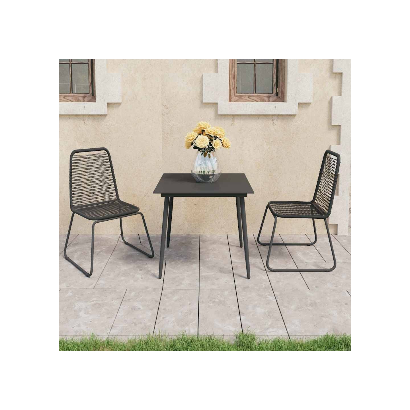 Ensemble à manger de jardin 3 pcs PVC résine tressée noir