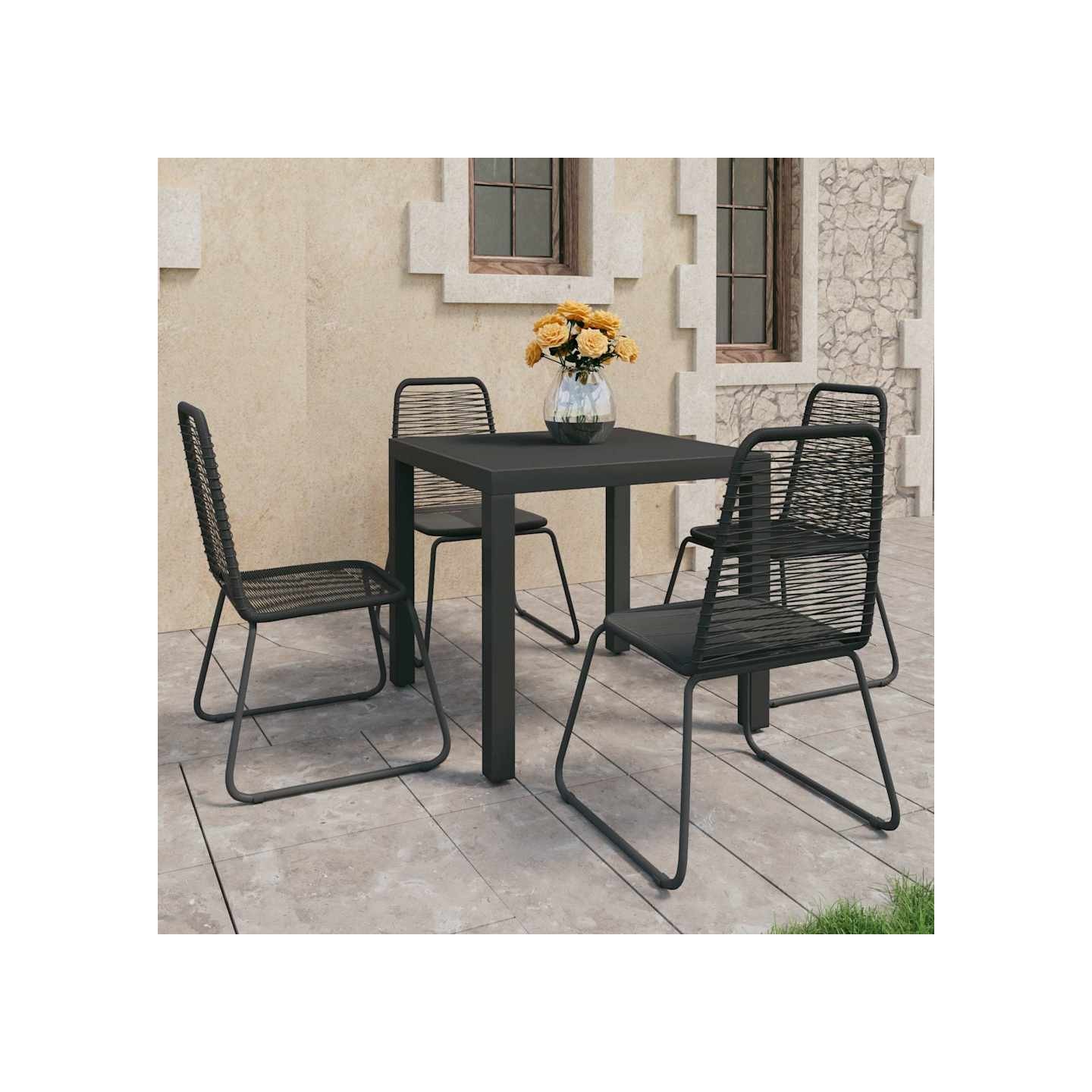 Ensemble à manger de jardin 5 pcs PVC résine tressée noir