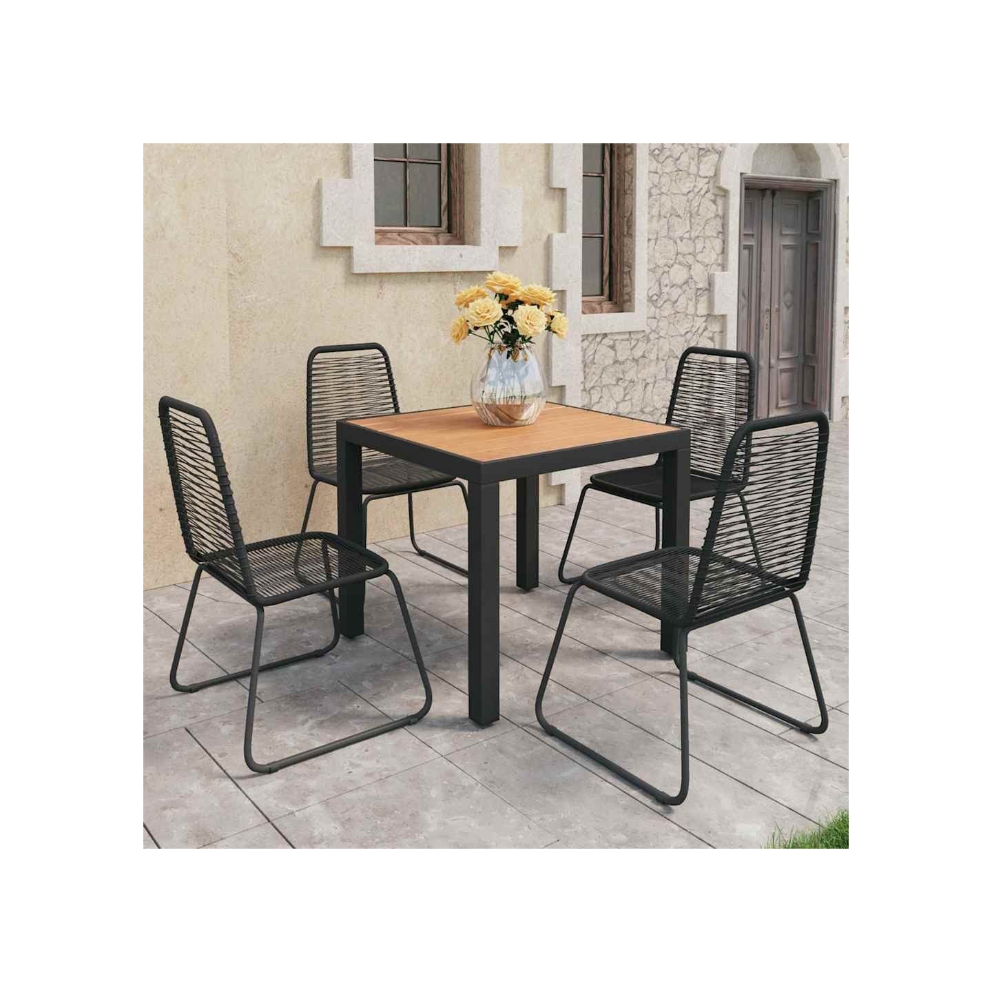 Ensemble à manger de jardin 5pcs PVC résine tressée noir marron