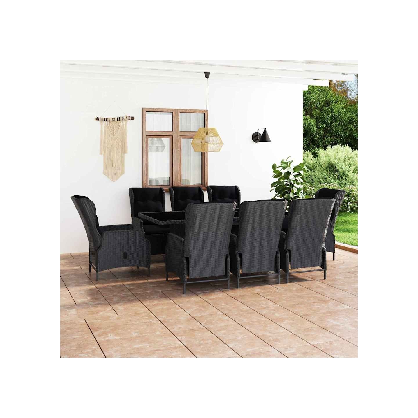 Ensemble à manger d'extérieur 9pcs et coussins rotin gris foncé