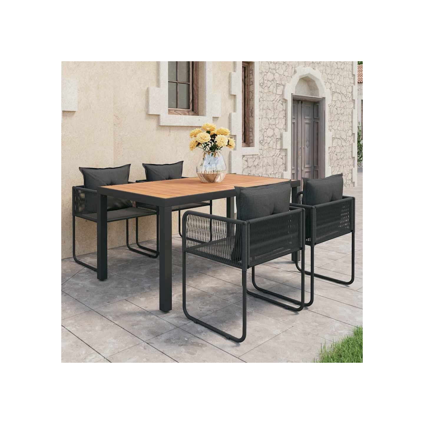 Ensemble à manger de jardin 5pcs PVC résine tressée noir marron