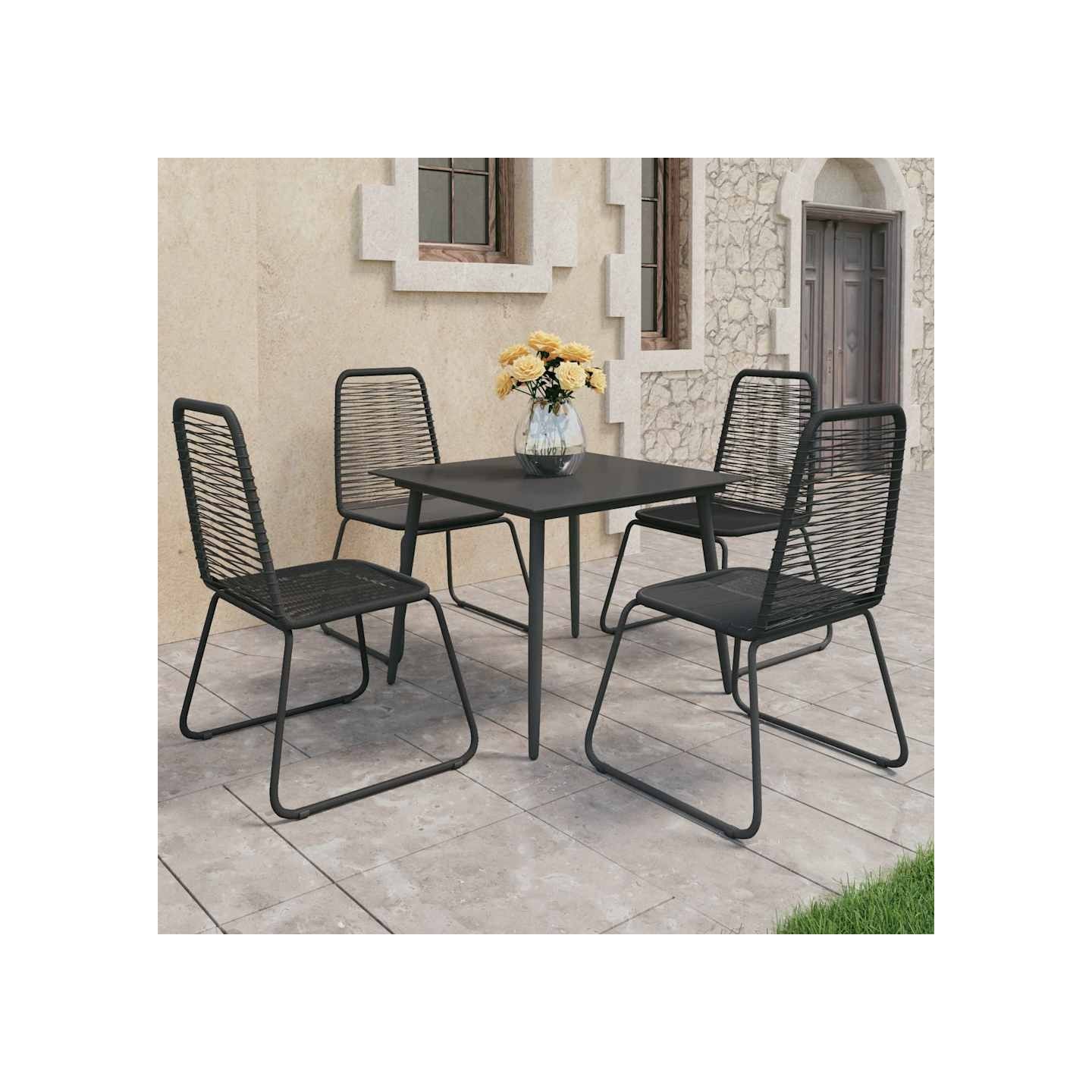 Ensemble à manger de jardin 5 pcs PVC résine tressée noir