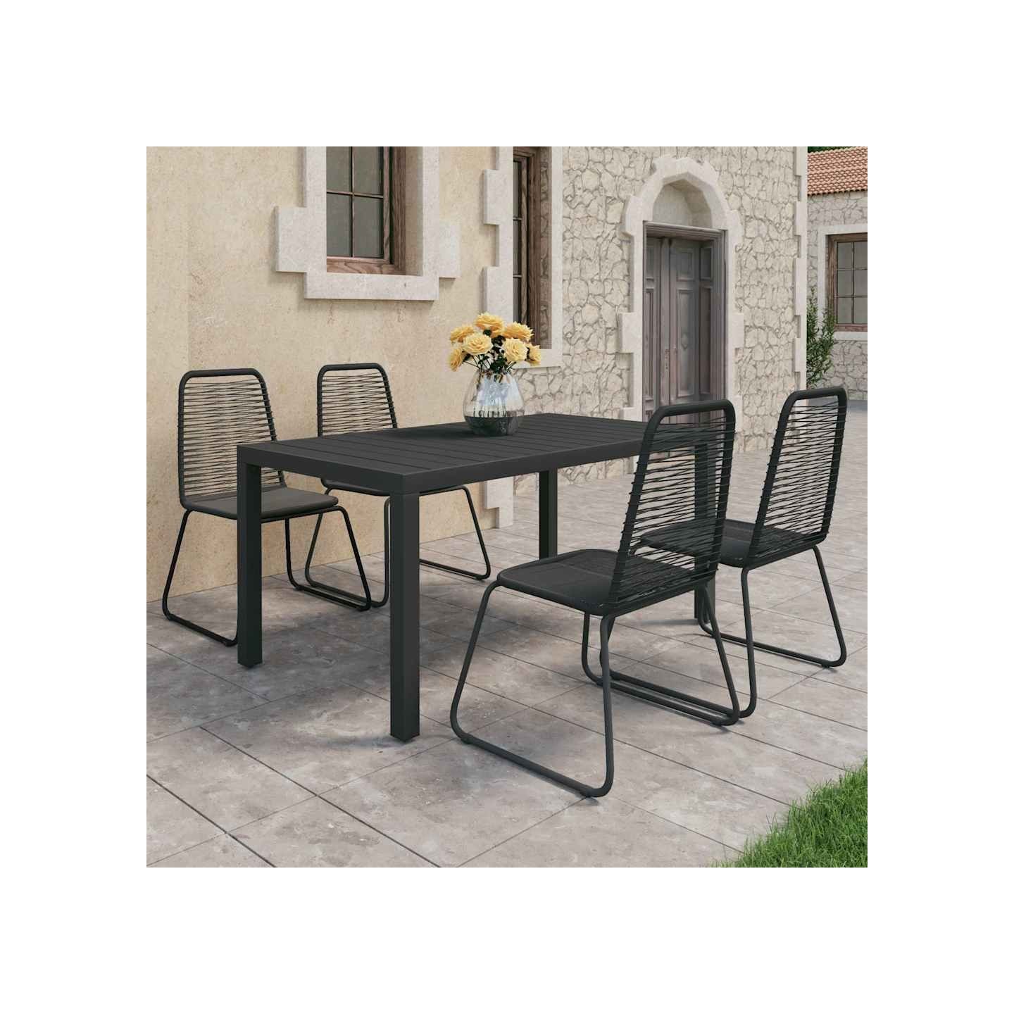 Ensemble à manger de jardin 5 pcs PVC résine tressée noir
