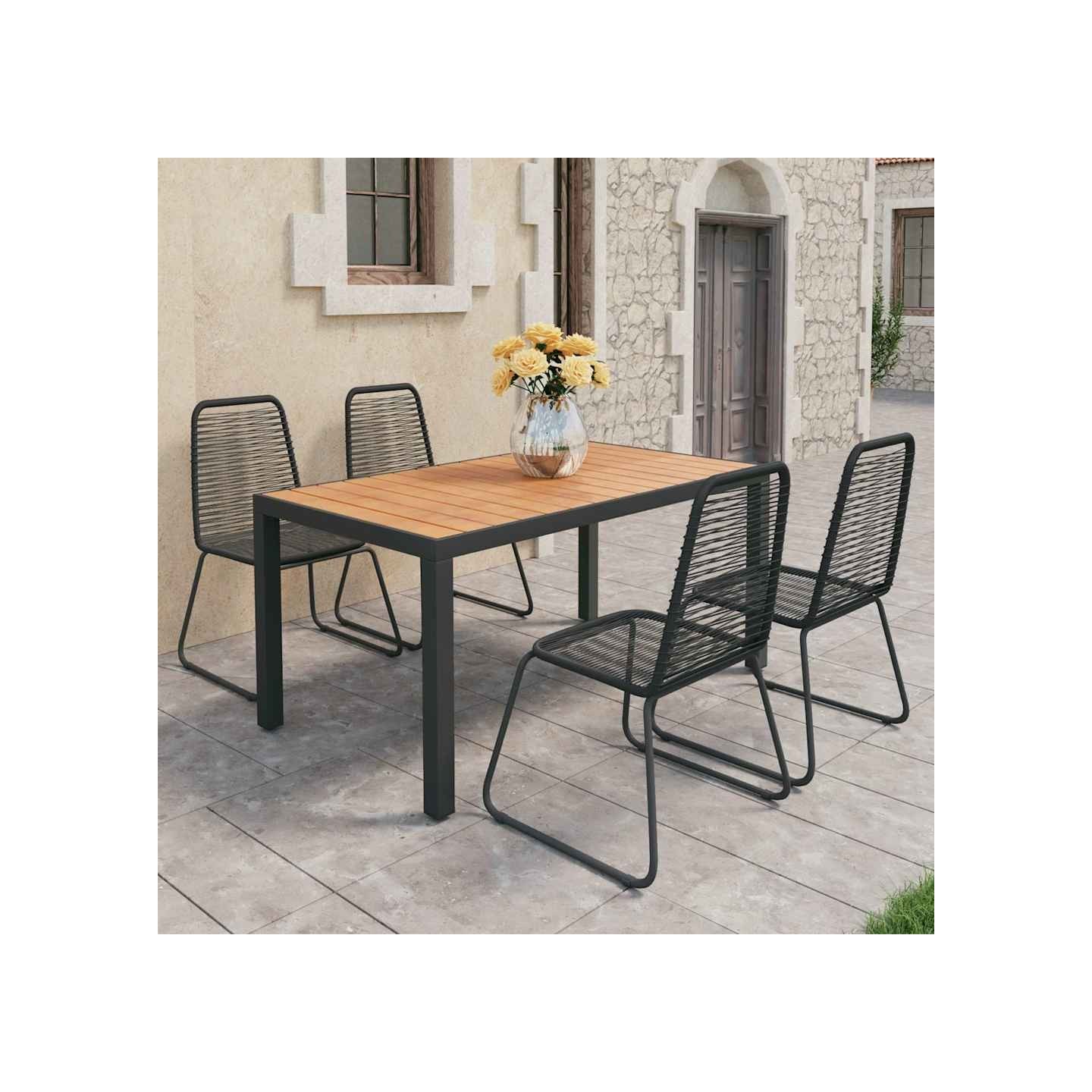 Ensemble à manger de jardin 5pcs PVC résine tressée noir marron