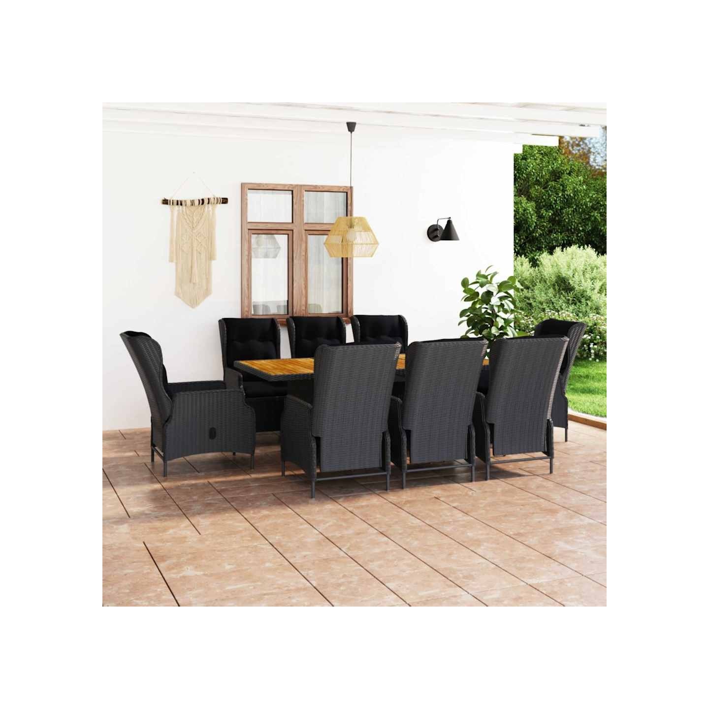 Ensemble à manger d'extérieur 9pcs et coussins rotin gris foncé