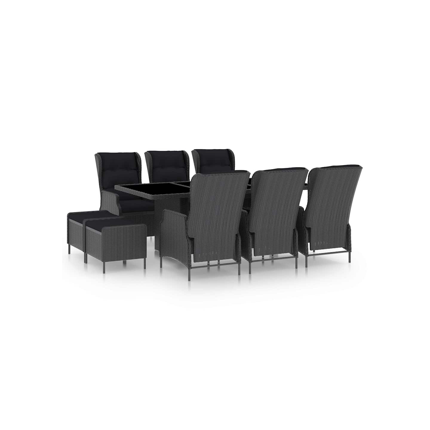 Ensemble à manger d'extérieur 9 pcs et coussins résine tressée