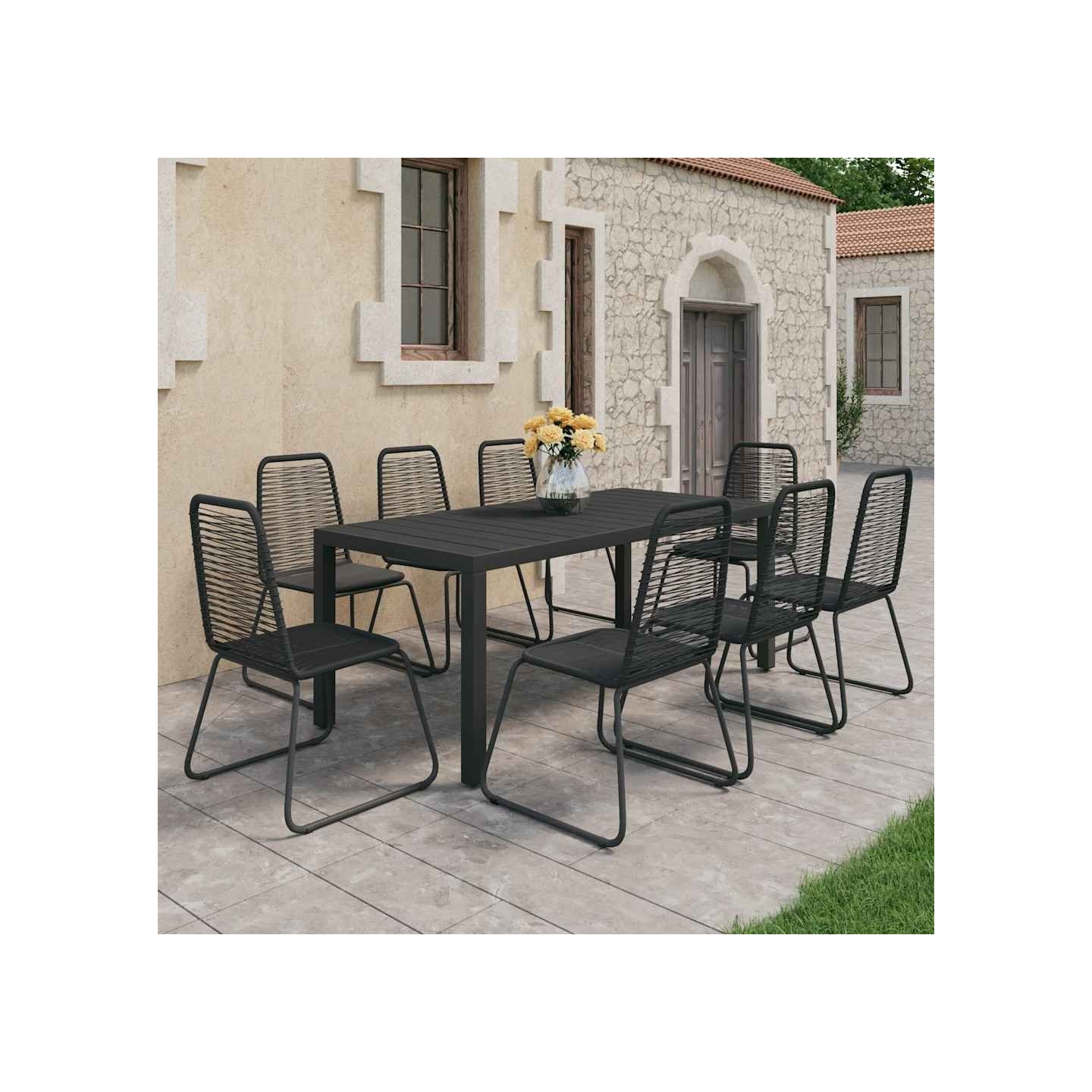 Ensemble à manger de jardin 9 pcs PVC résine tressée noir