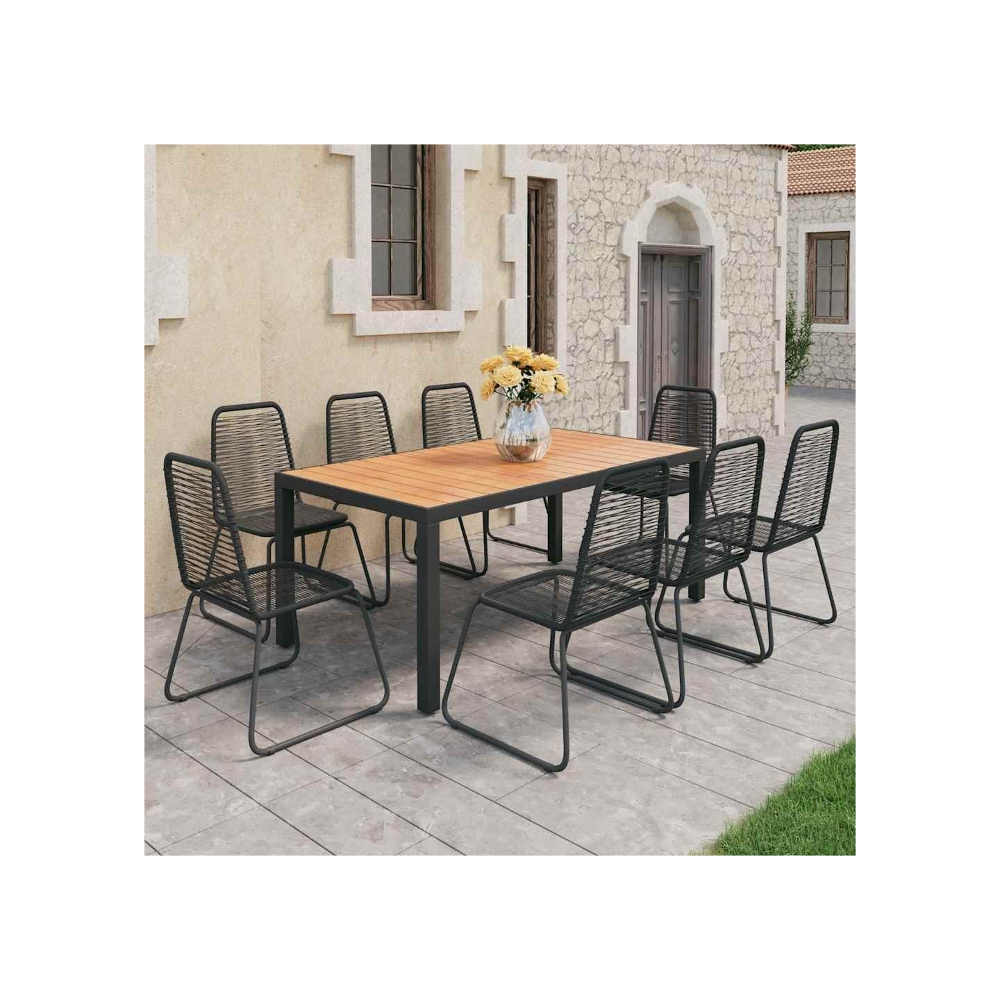 Ensemble à manger de jardin 9pcs PVC résine tressée noir marron