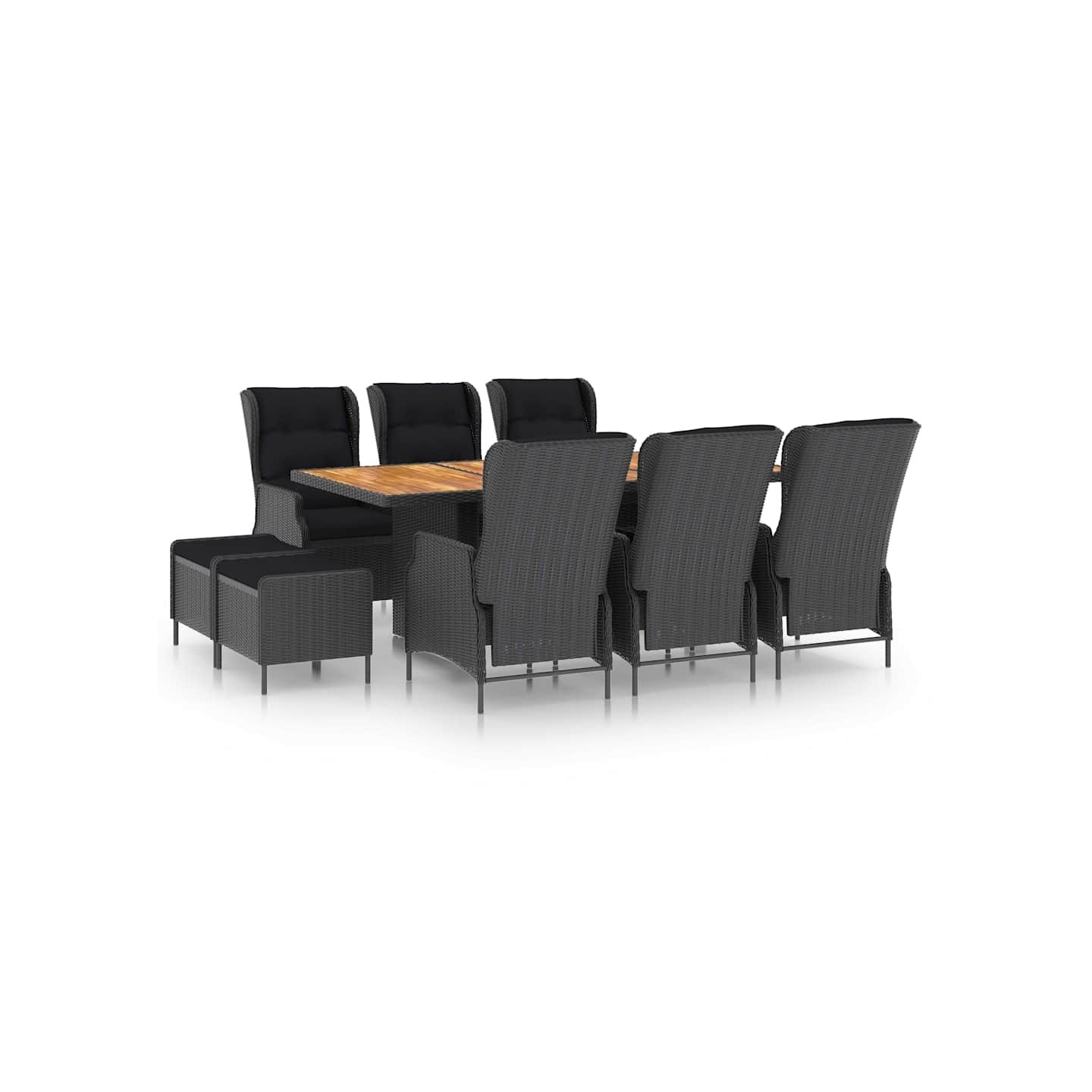 Ensemble à manger d'extérieur 9 pcs et coussins résine tressée