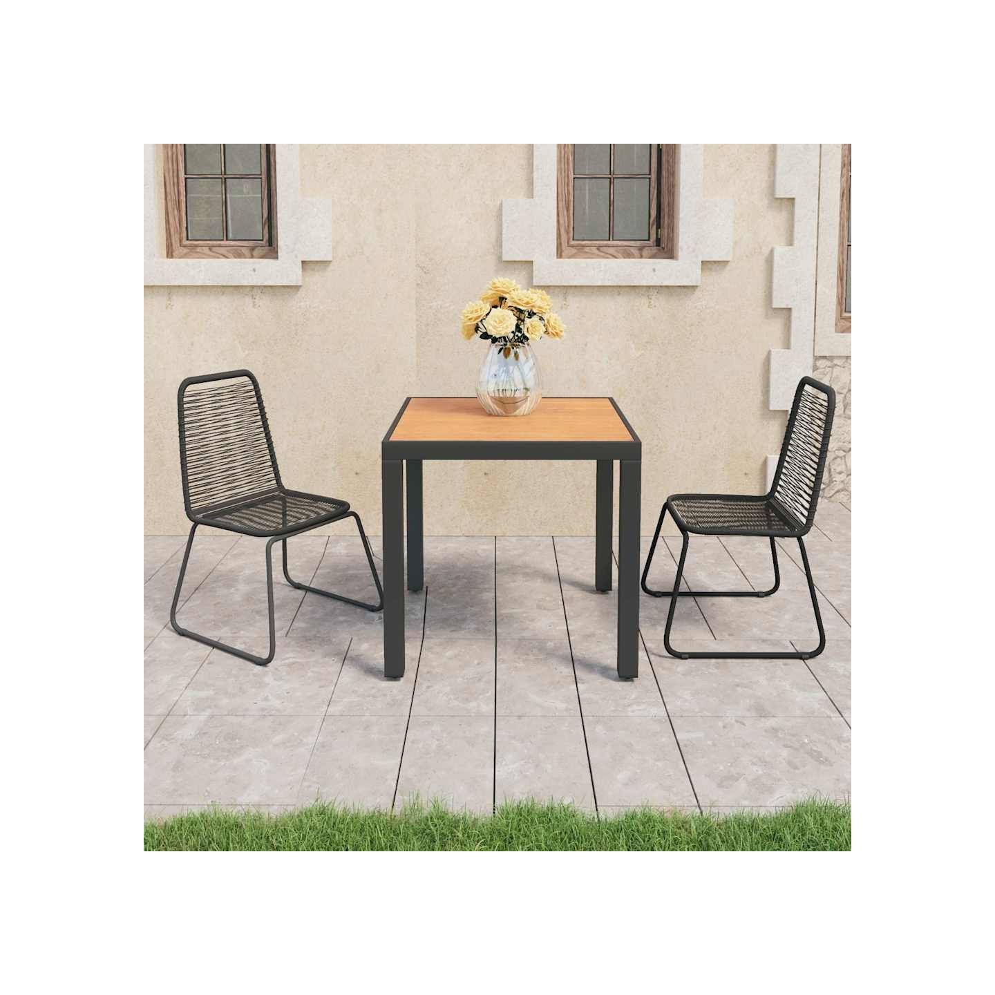 Ensemble à manger de jardin 3pcs PVC résine tressée noir marron