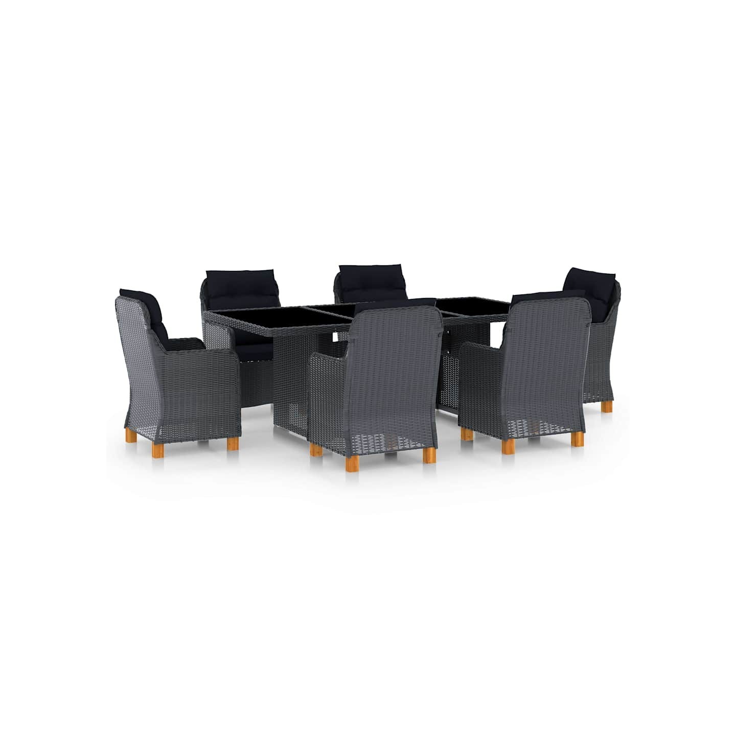 Ensemble à manger d'extérieur 7pcs et coussins résine tressée