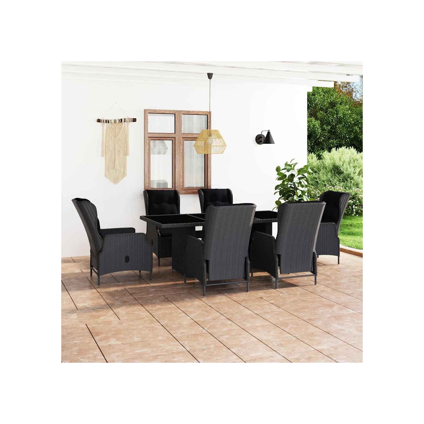 Ensemble à manger d'extérieur 7pcs et coussins rotin gris foncé