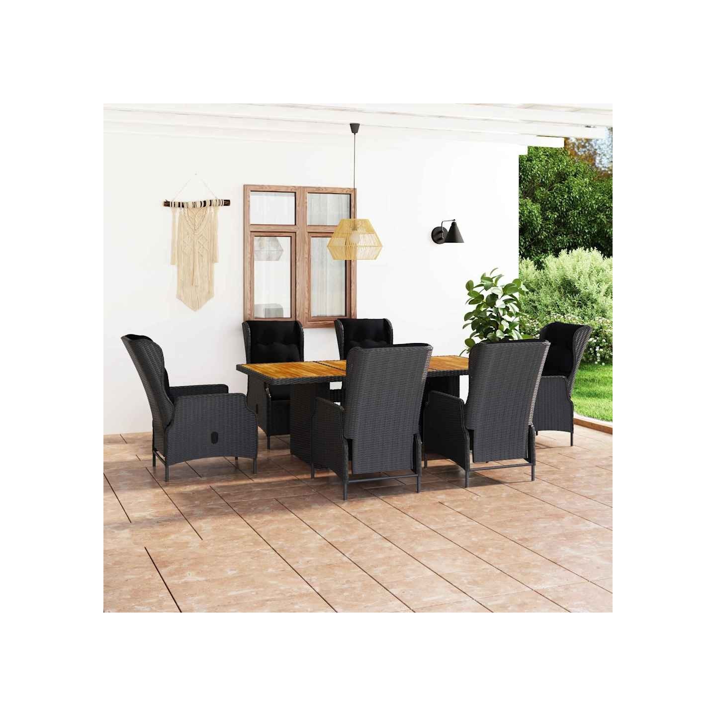 Ensemble à manger d'extérieur 7pcs et coussins rotin gris foncé