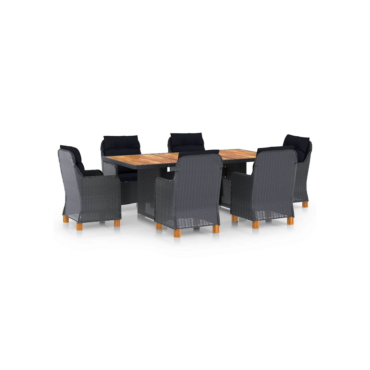 Ensemble à manger d'extérieur 7pcs et coussins résine tressée