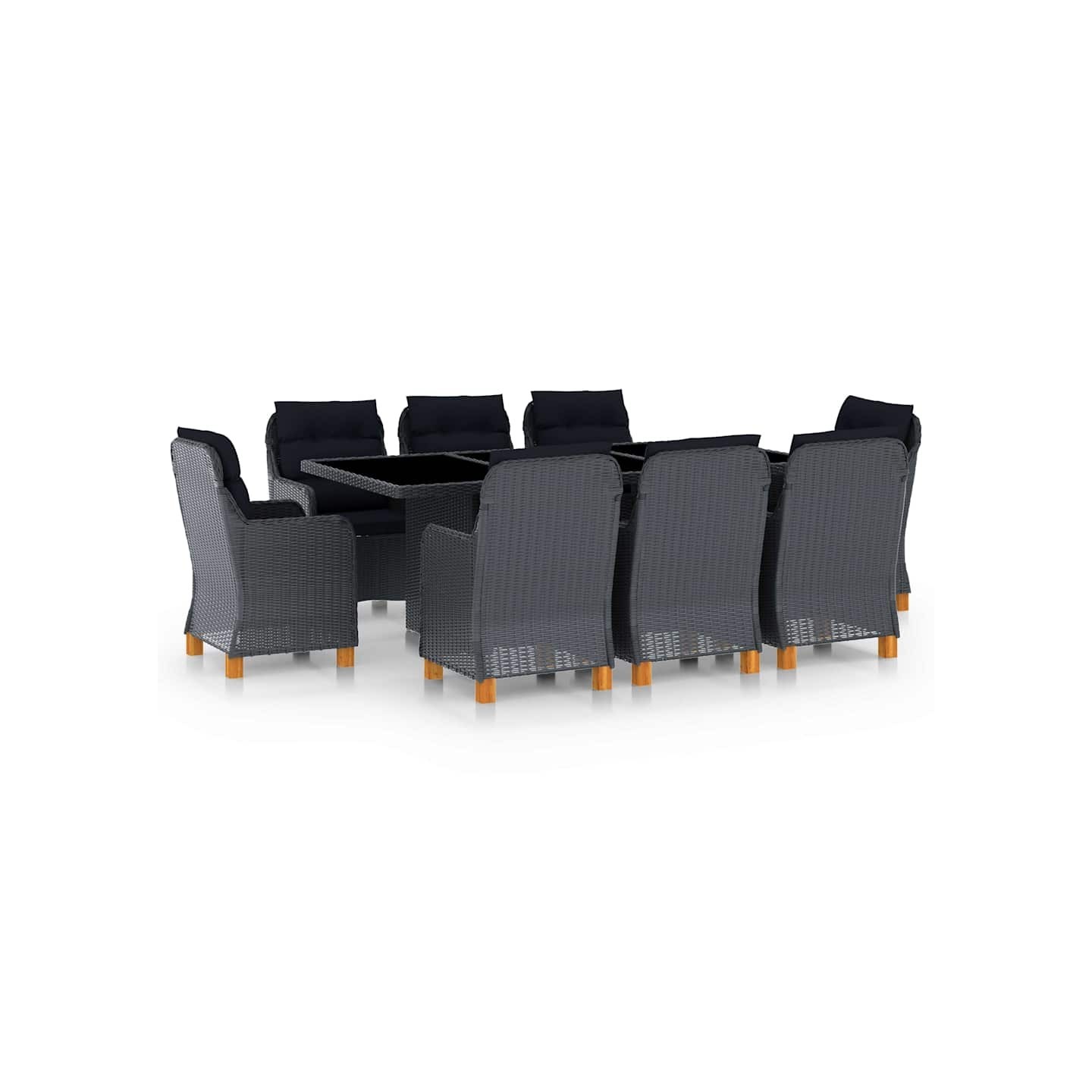 Mobilier à dîner 9 pcs avec coussins Résine tressée Gris foncé