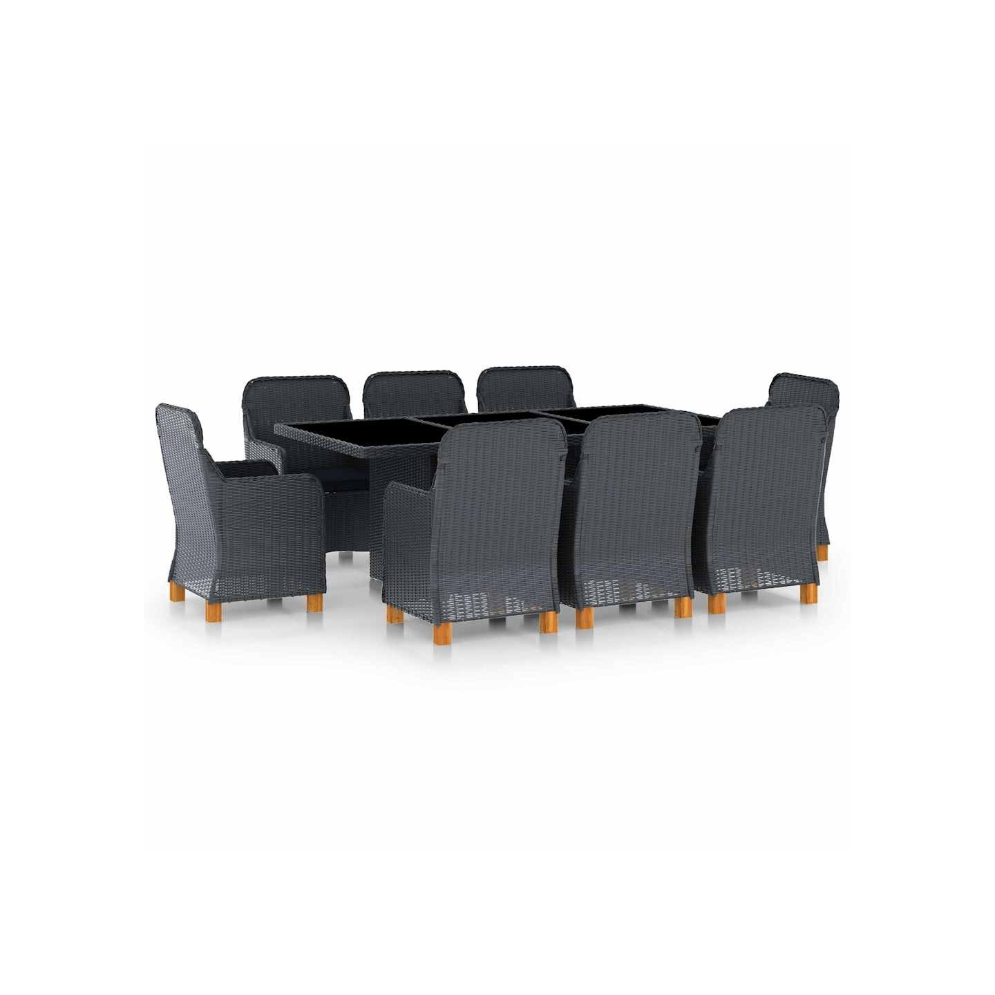 Ensemble à manger d'extérieur 9 pcs et coussins résine tressée