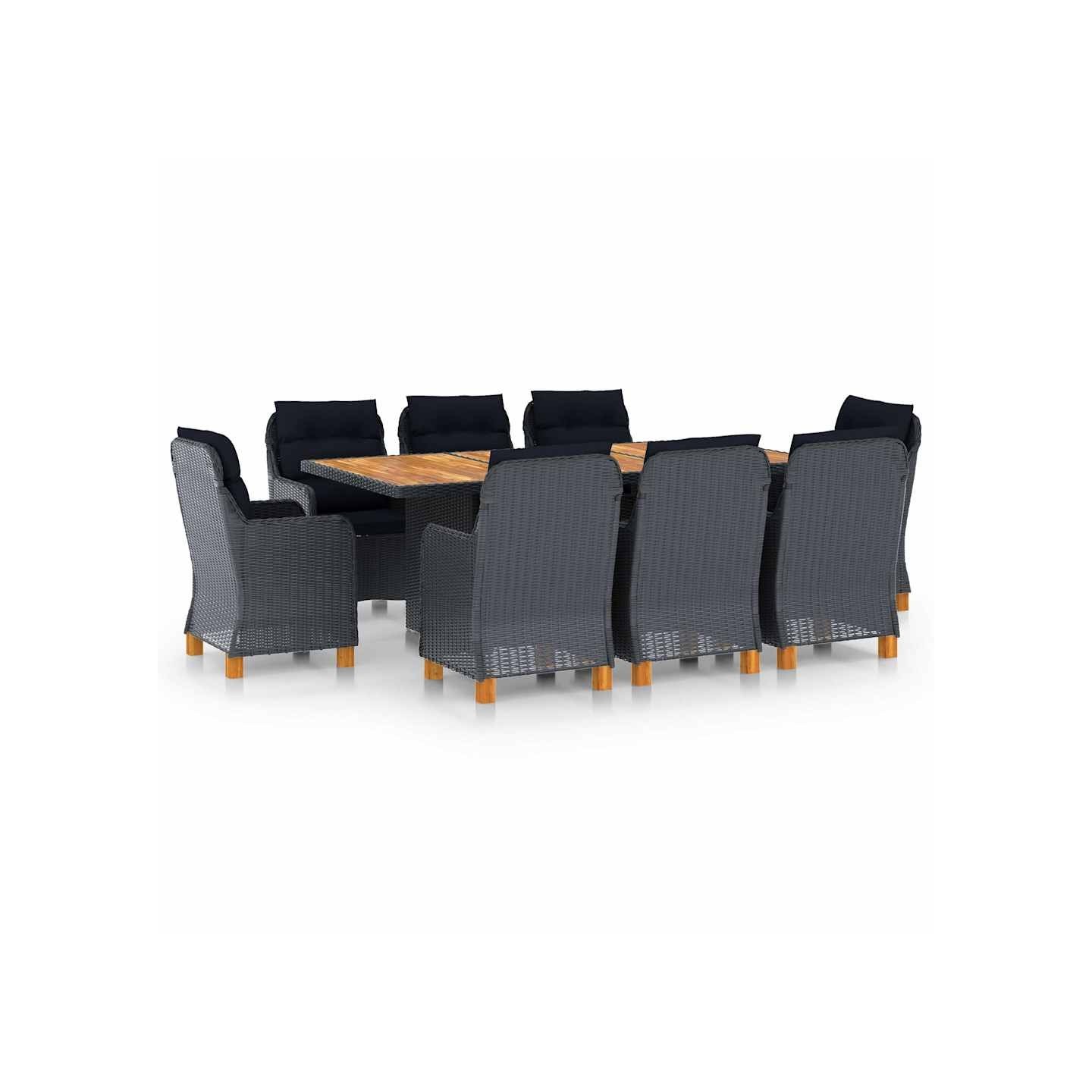 Ensemble à manger d'extérieur 9 pcs et coussins résine tressée