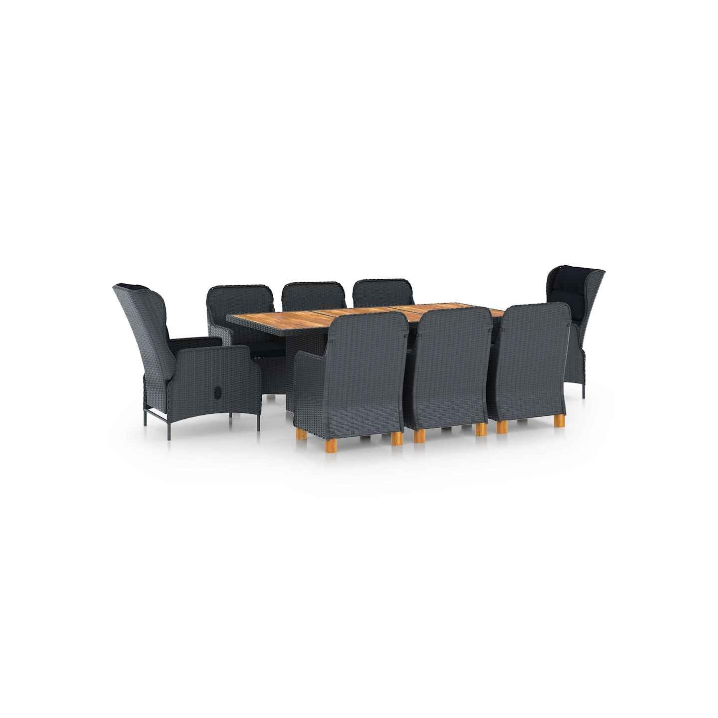 Ensemble à manger 9 pcs avec coussins résine tressée gris foncé
