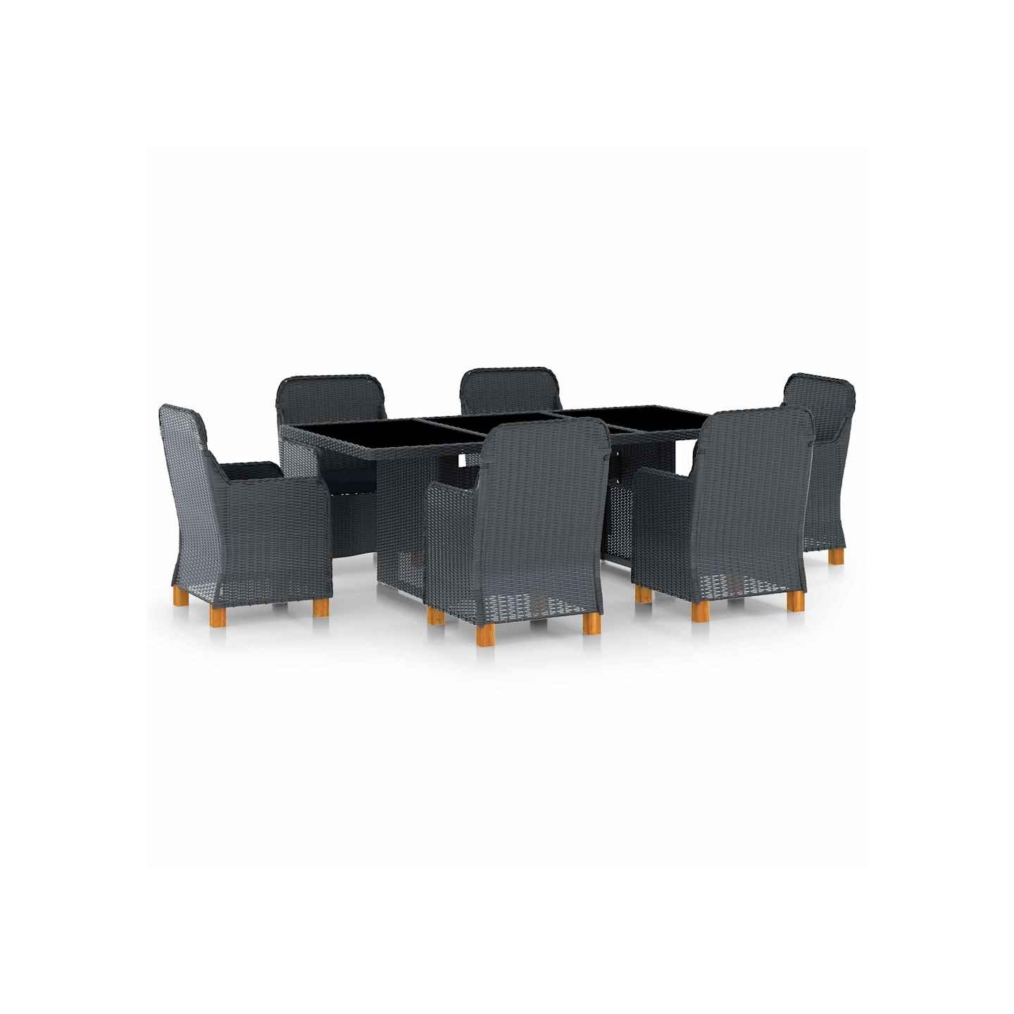 Ensemble à manger d'extérieur et coussins 7 pcs résine tressée