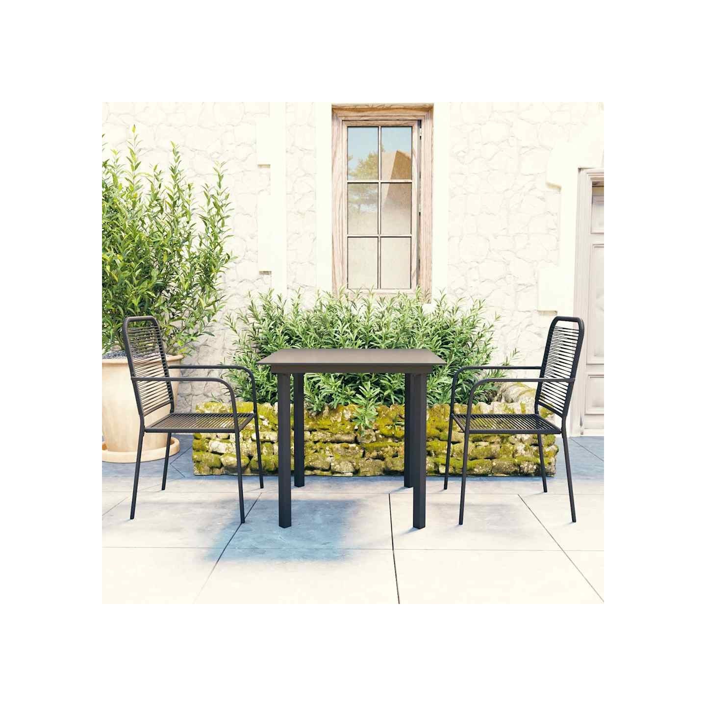 Ensemble à manger de jardin 3 pcs noir verre et acier
