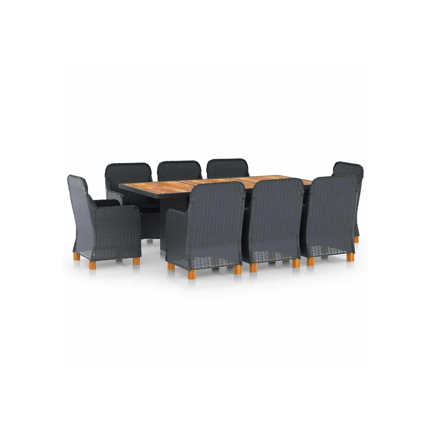 Ensemble à manger d'extérieur 9 pcs et coussins résine tressée
