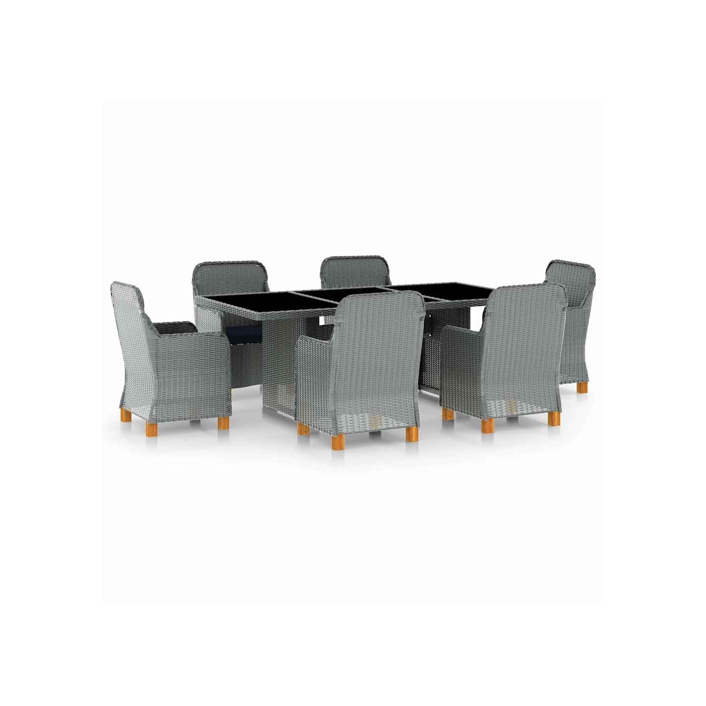 Ensemble à manger d'extérieur et coussins 7 pcs résine tressée