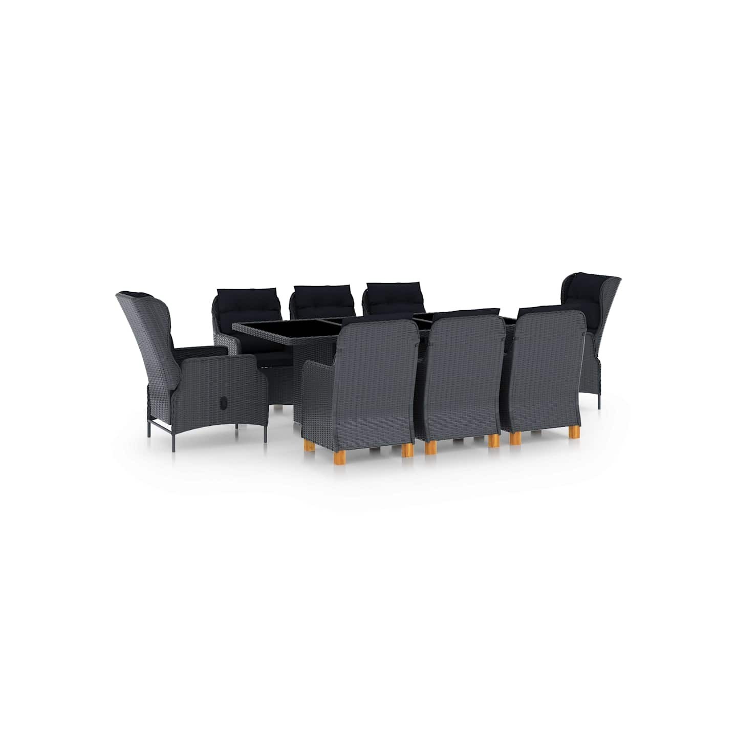 Ensemble à manger 9 pcs avec coussins résine tressée gris foncé