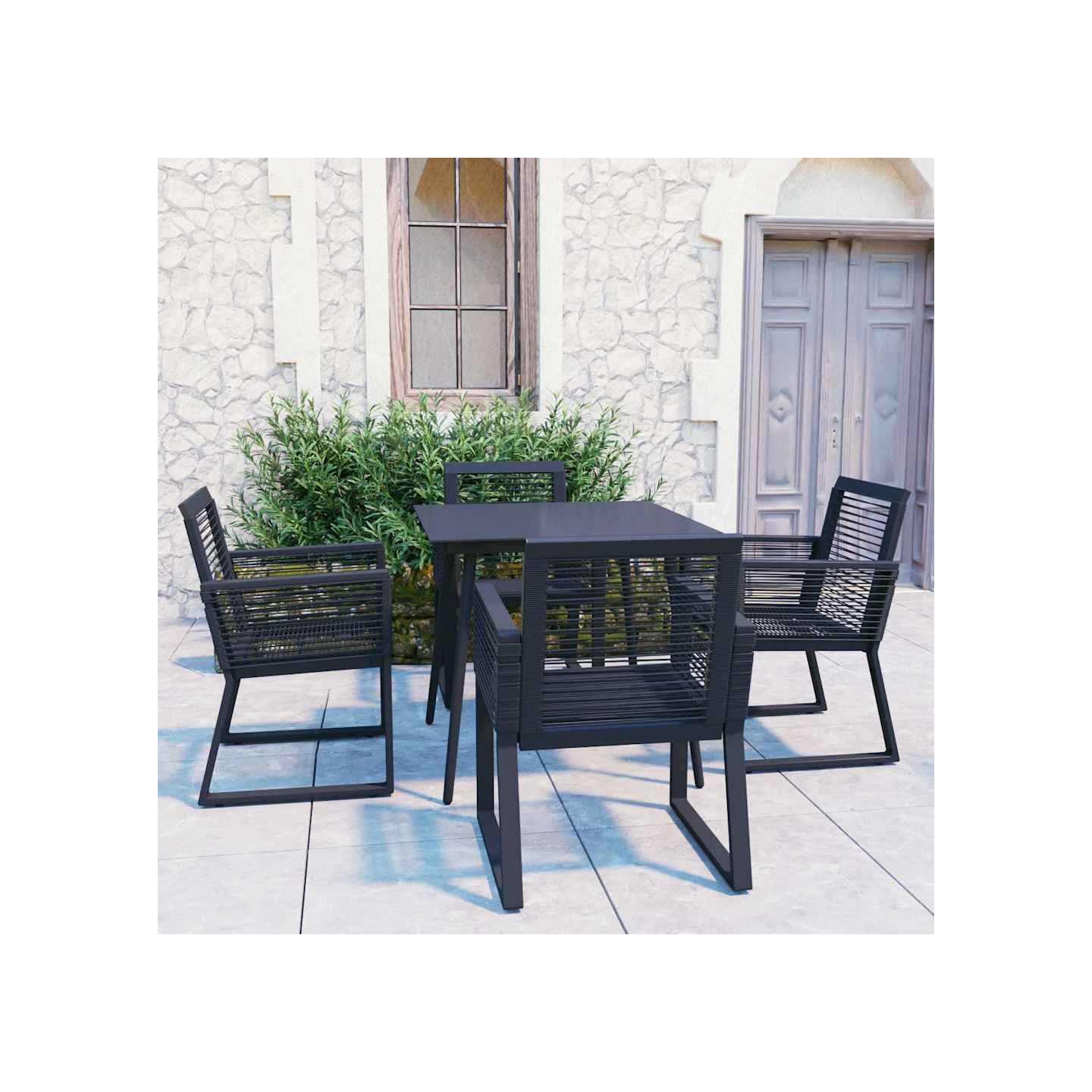 Ensemble à manger d'extérieur 5 pcs Rotin PVC Noir