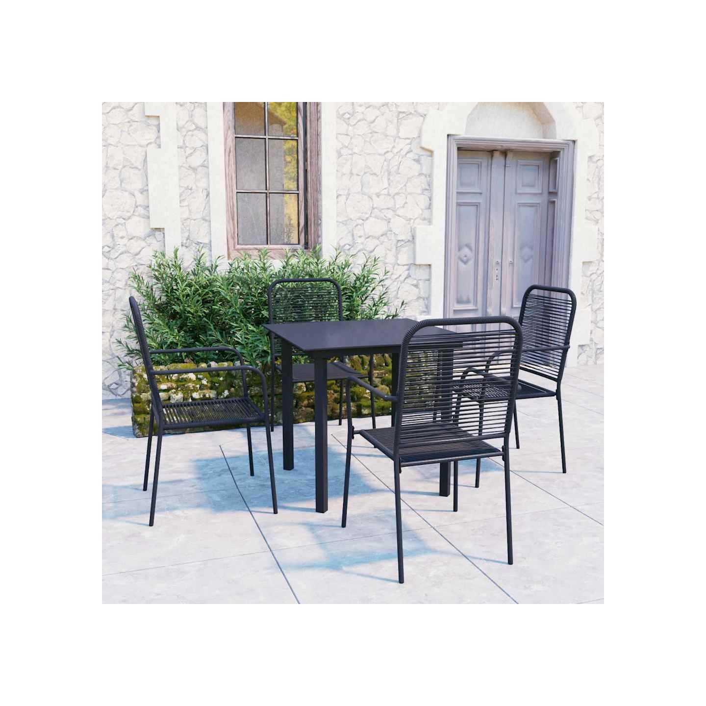 Ensemble à manger de jardin 5 pcs noir verre et acier