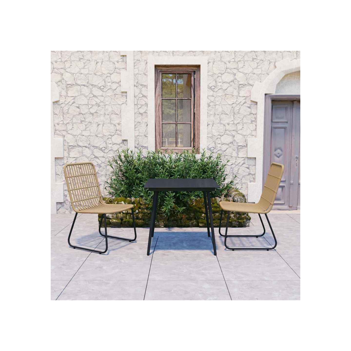 Ensemble à manger d'extérieur 3 pcs résine tressée et verre