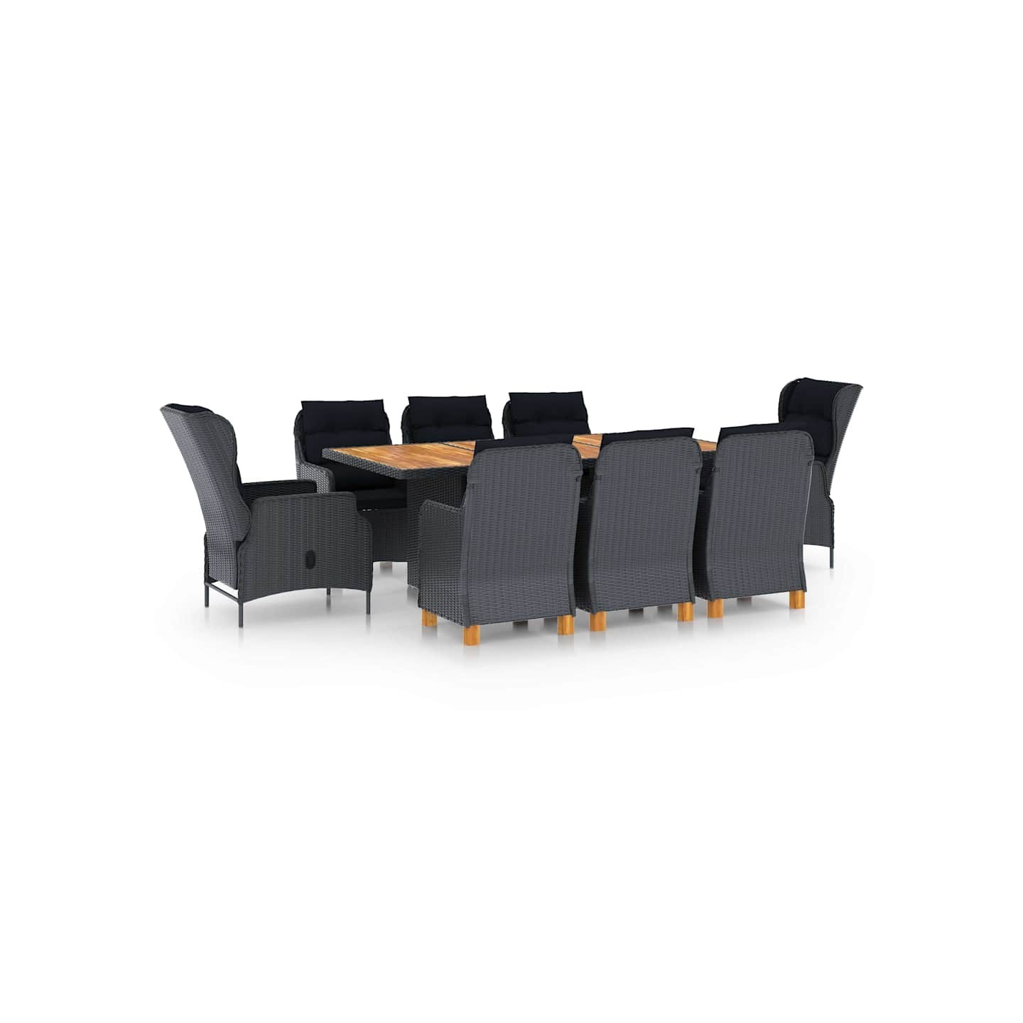 Ensemble à manger 9 pcs avec coussins résine tressée gris foncé