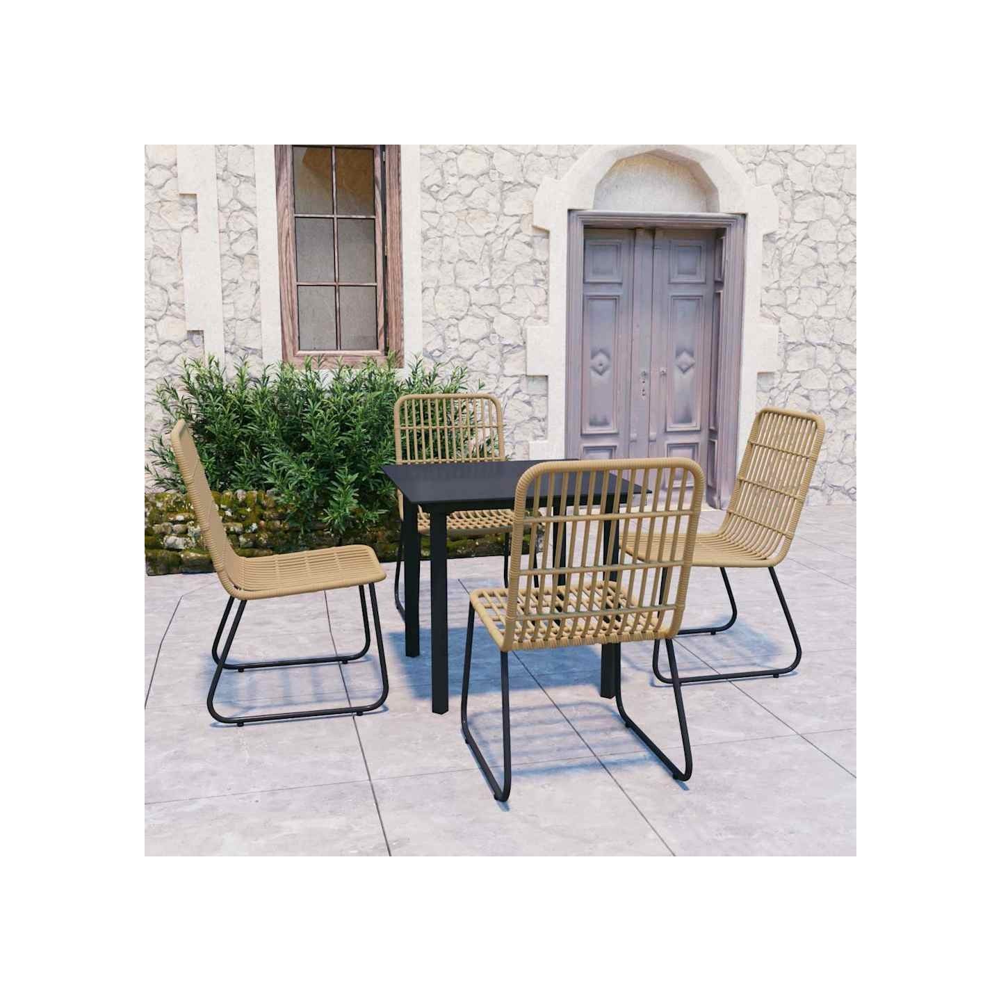 Ensemble à manger d'extérieur 5 pcs résine tressée et verre