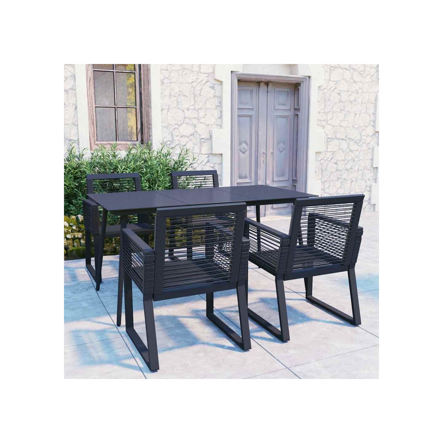 Ensemble à manger d'extérieur 5 pcs Rotin PVC Noir