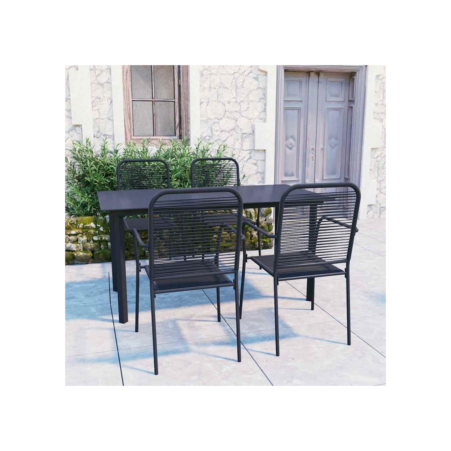 Ensemble à manger de jardin 5 pcs noir verre et acier
