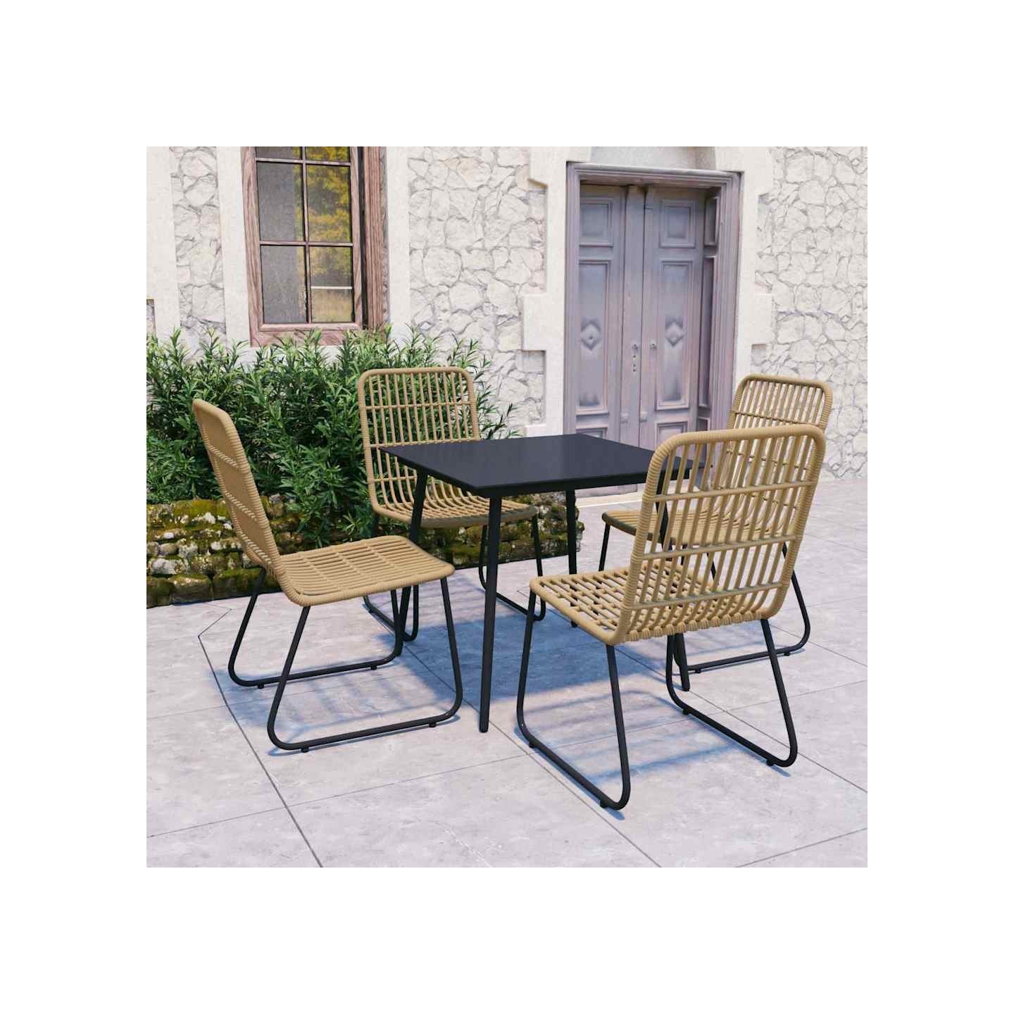 Ensemble à manger d'extérieur 5 pcs résine tressée et verre