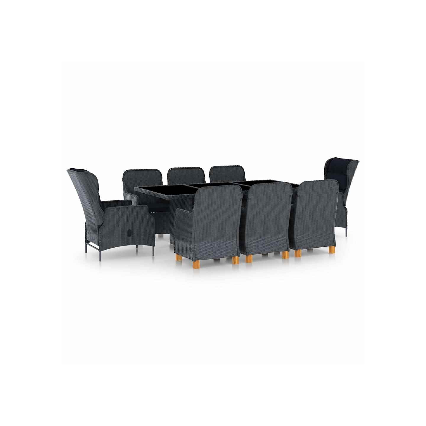Ensemble à manger 9 pcs avec coussins résine tressée gris foncé