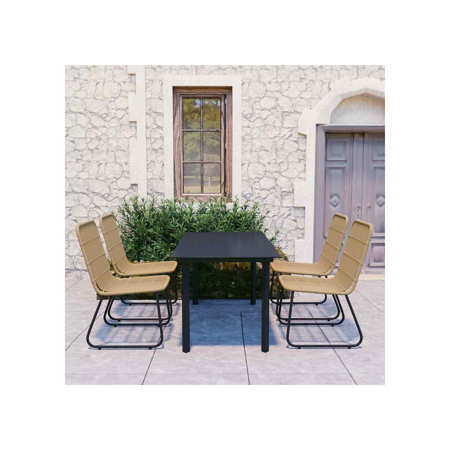 Ensemble à manger d'extérieur 5 pcs résine tressée et verre