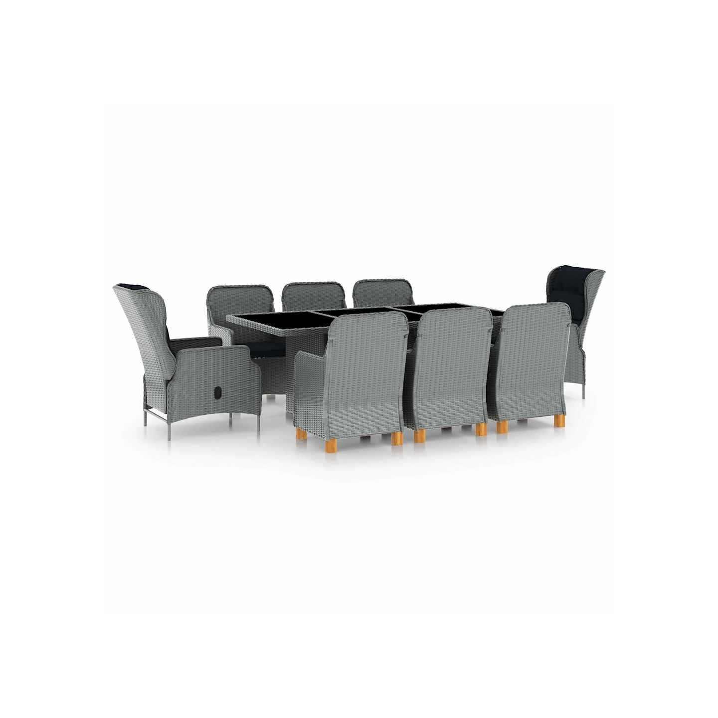 Ensemble à manger 9 pcs avec coussins résine tressée gris clair