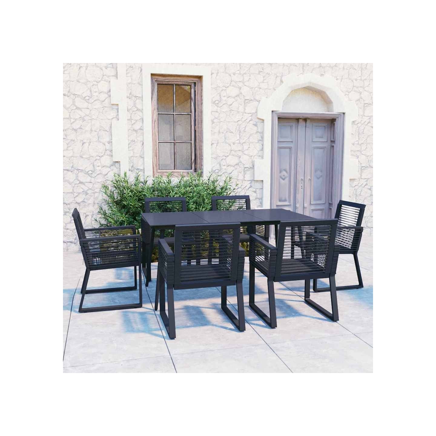 Ensemble à manger d'extérieur 7 pcs Rotin PVC Noir