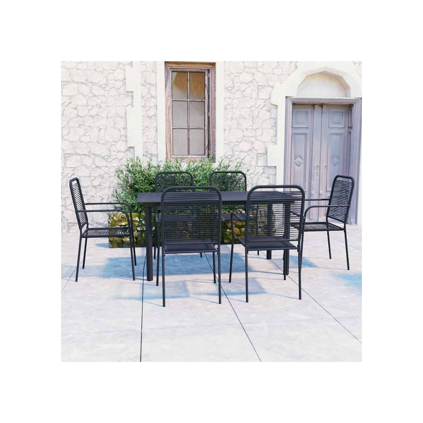 Ensemble à manger de jardin 7 pcs noir verre et acier