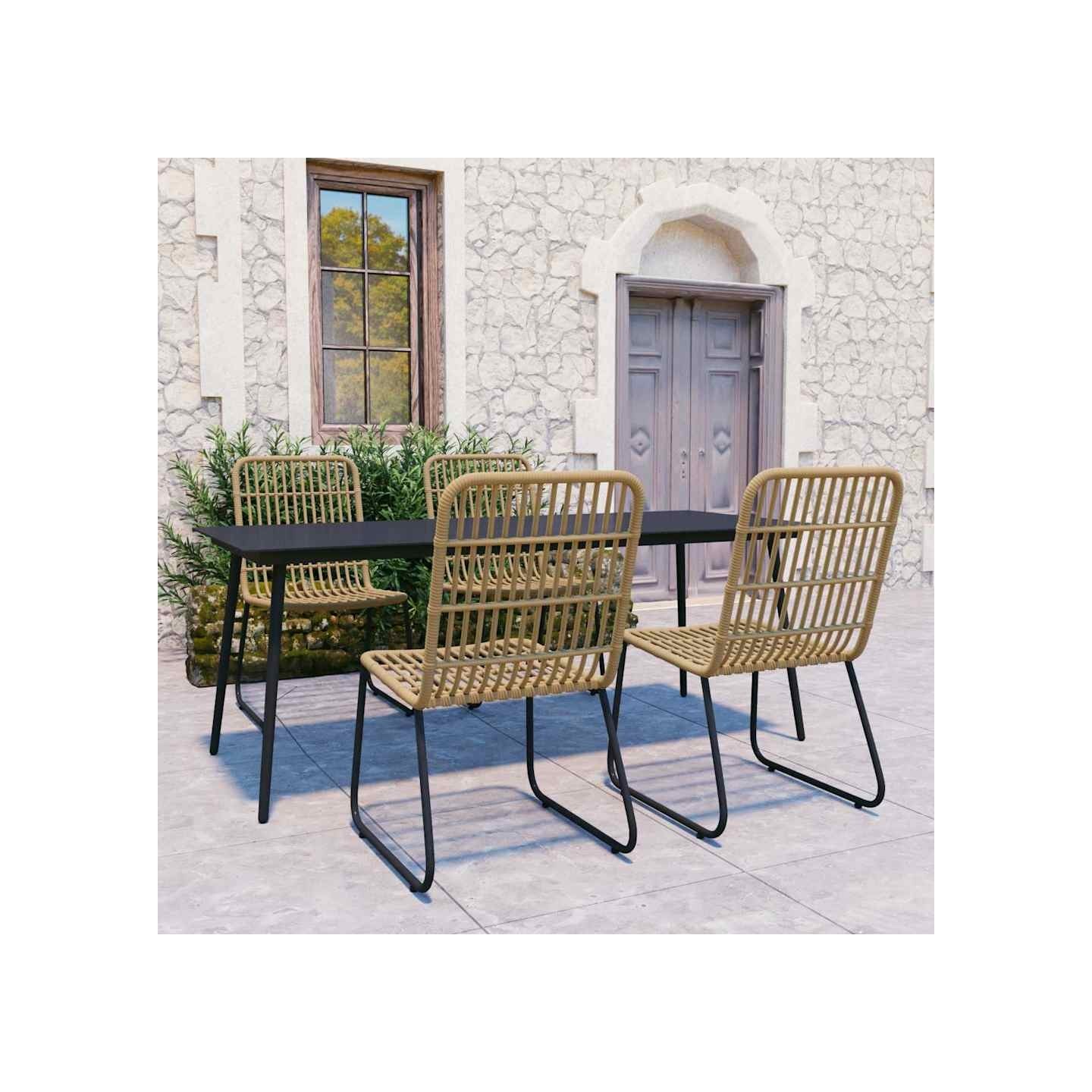 Ensemble à manger d'extérieur 5 pcs résine tressée et verre
