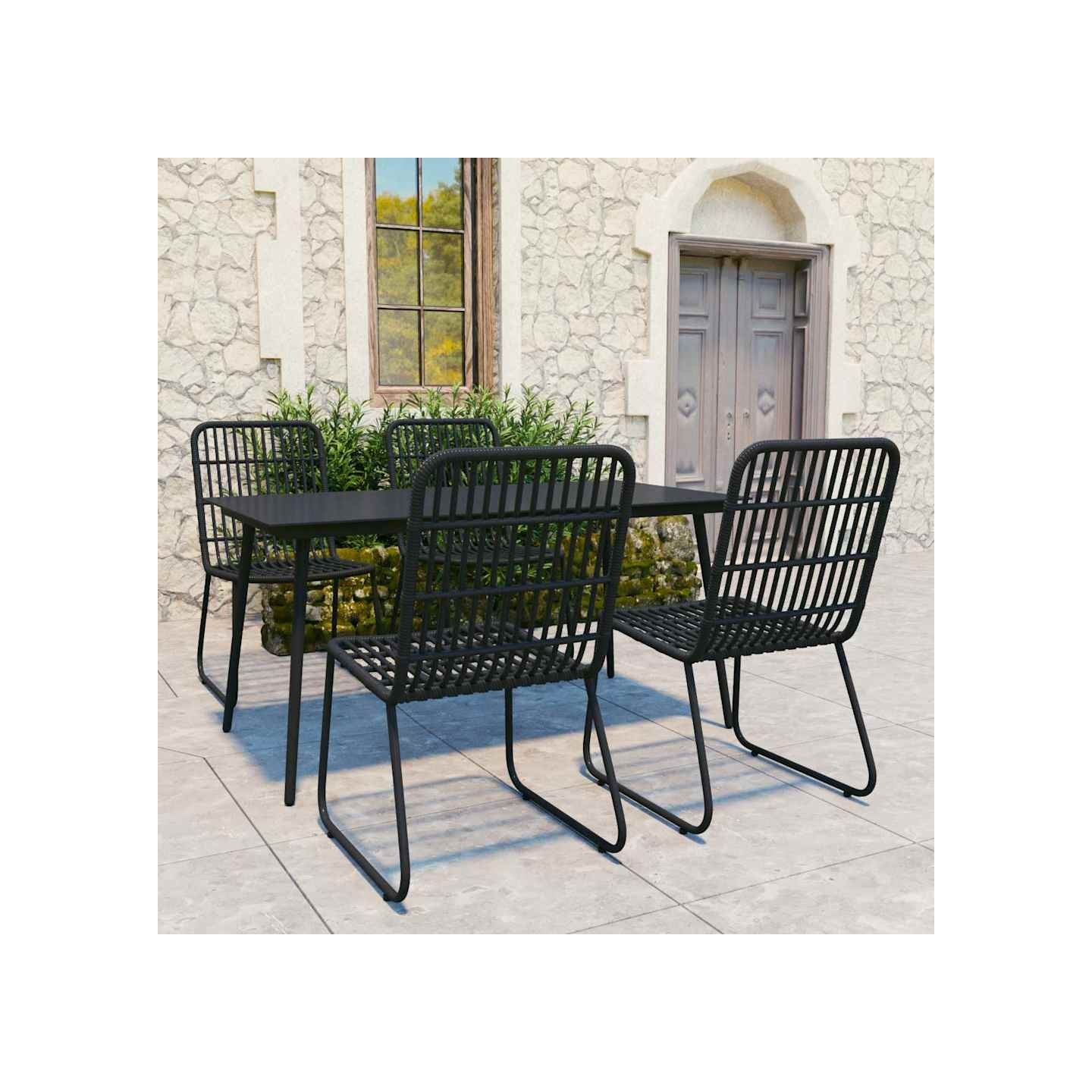 Ensemble à manger d'extérieur 5 pcs résine tressée et verre
