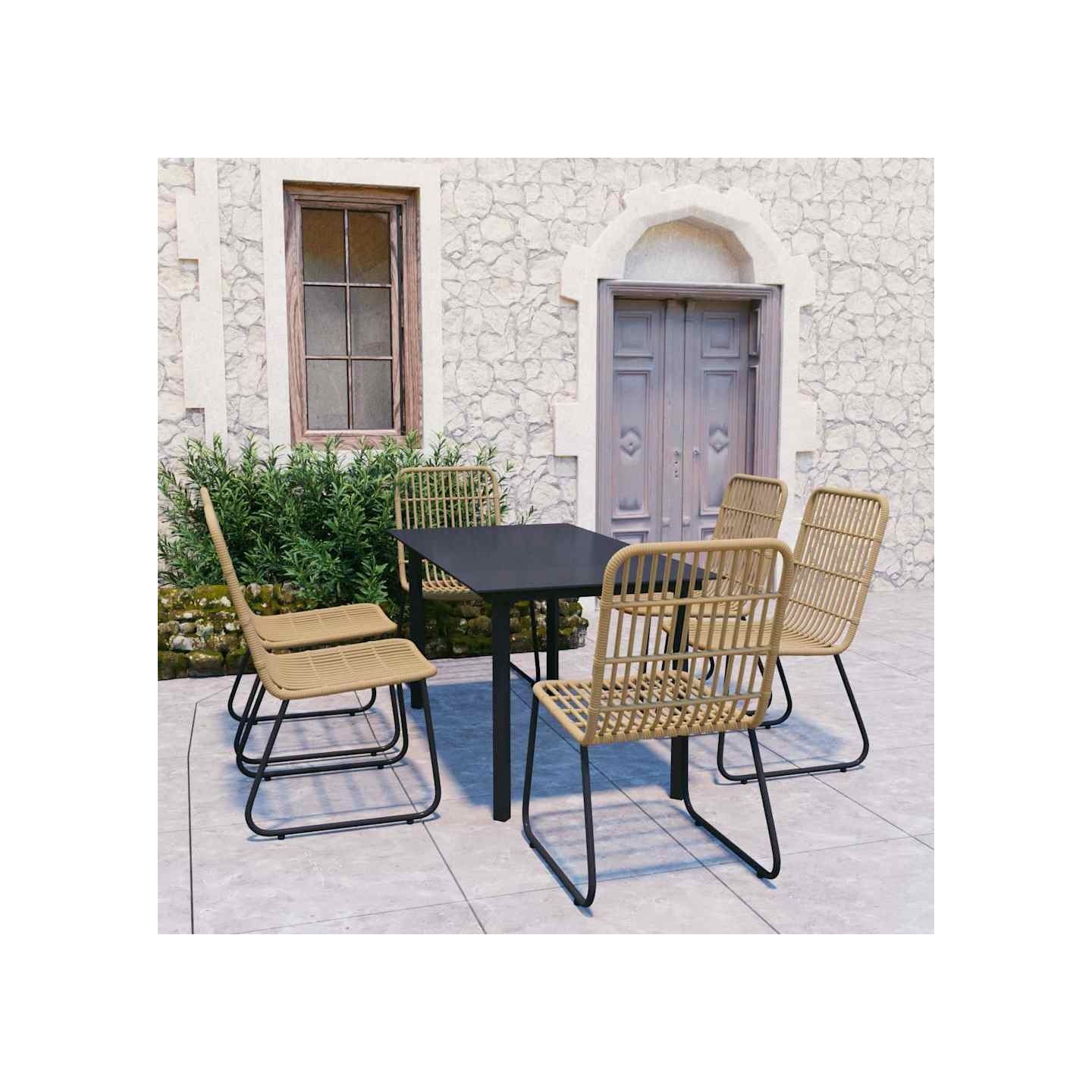 Ensemble à manger d'extérieur 7 pcs résine tressée et verre
