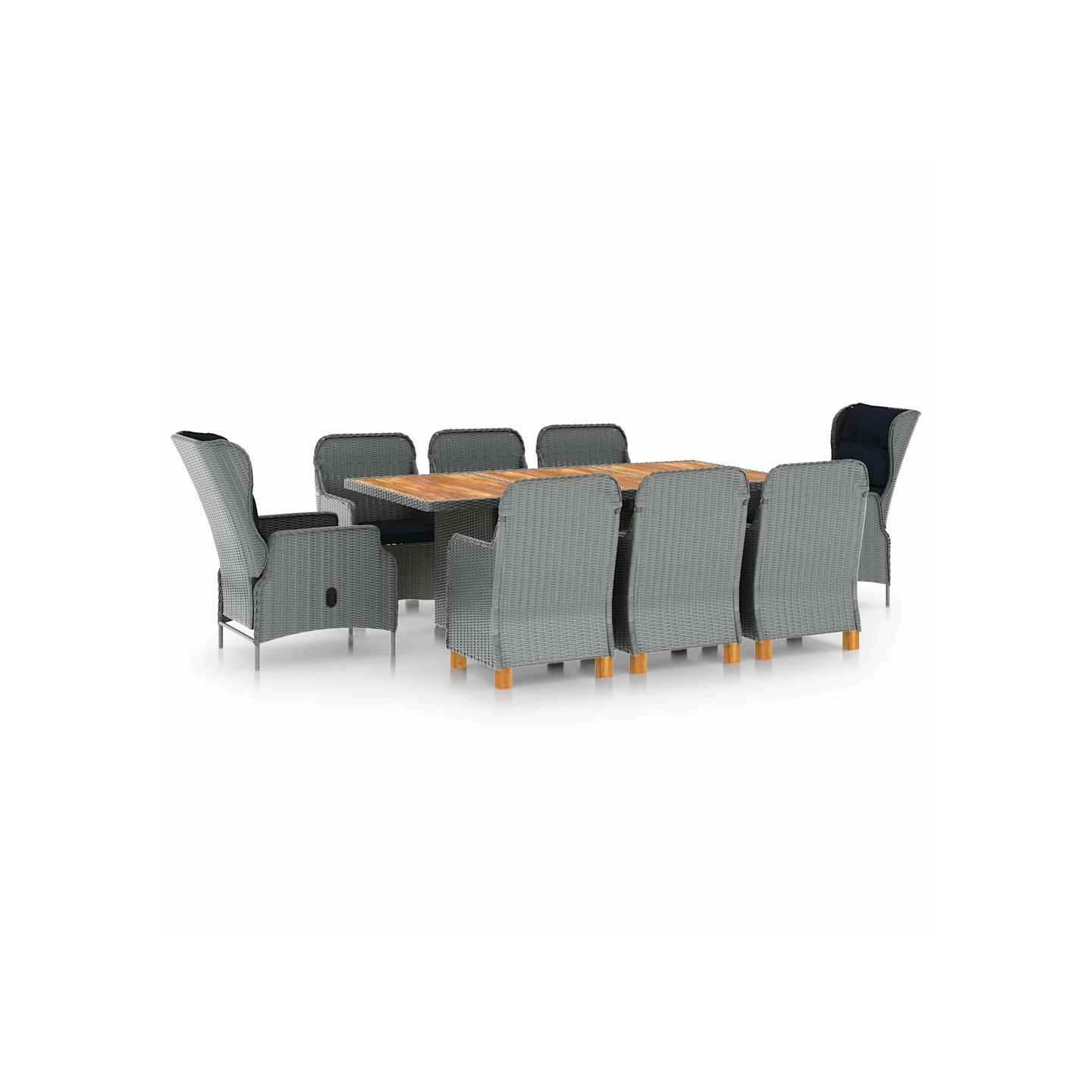 Ensemble à manger 9 pcs avec coussins résine tressée gris clair